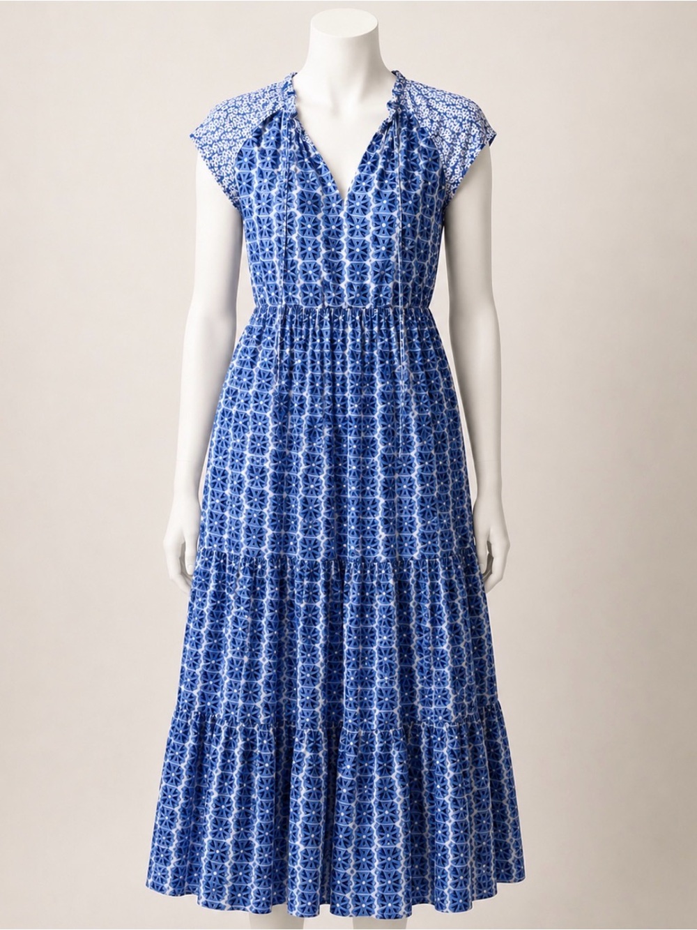 Vineyard Vines Blue and White Tiered Printed Maxi Dress